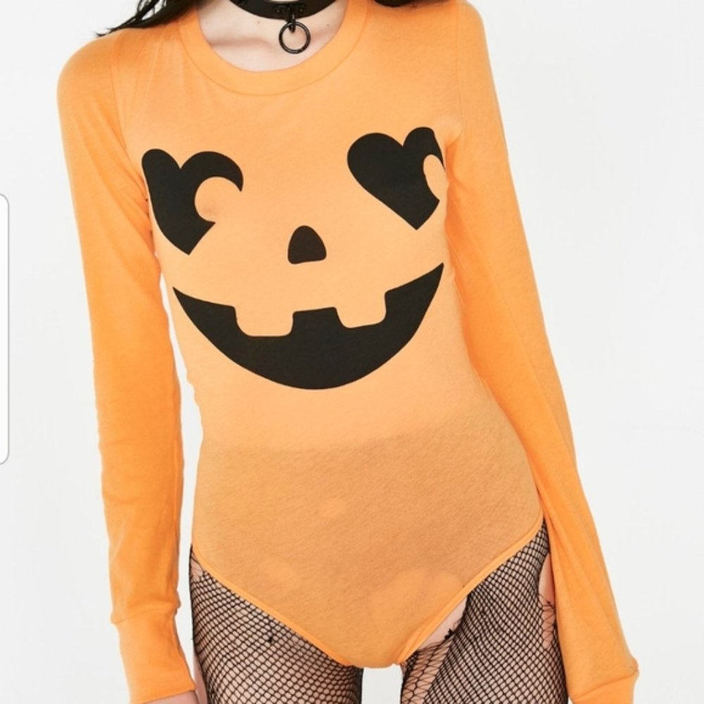 Wildfox halloween pumpkin jack-o-lantern orange bodysuit costume